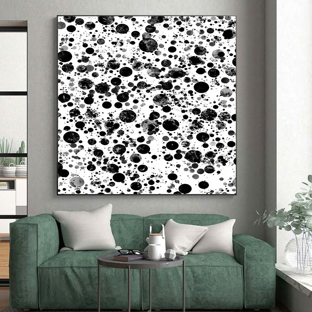 Black, Gray and White Dots "Cosmic Dots" Painting On Canvas HB256