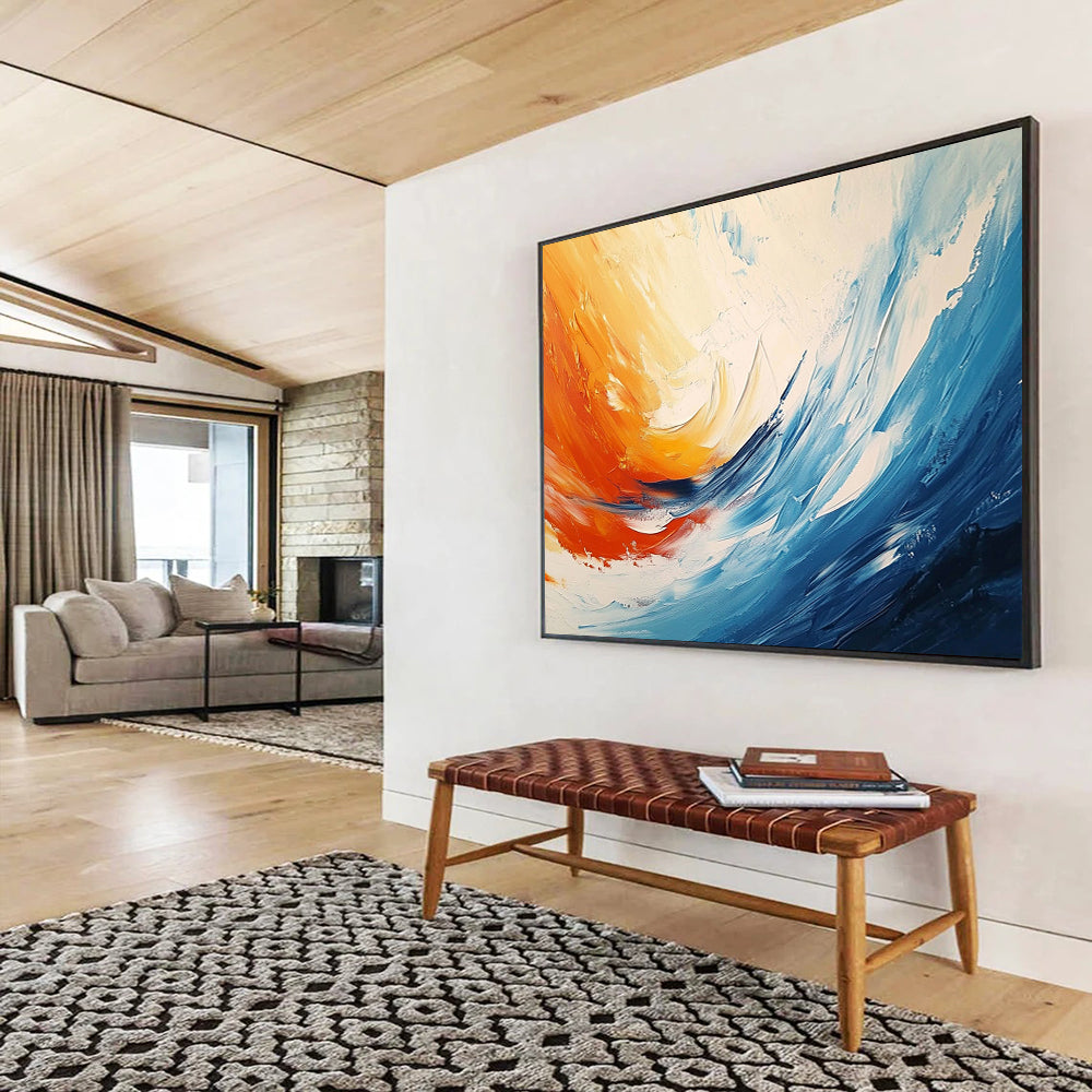 “Vibrant Color Swirl” - Orange, Blue, White, Abstract Dynamic Swirl HB1126