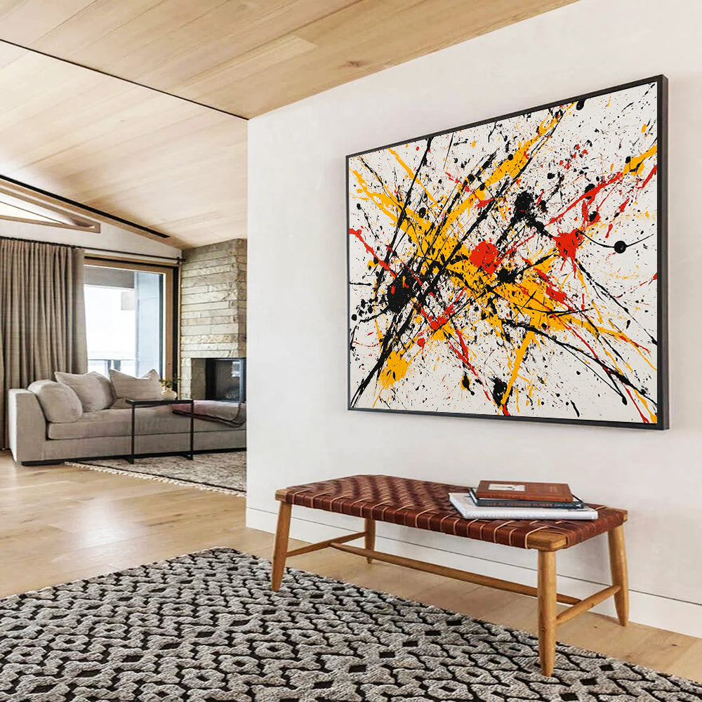 “Splatter Paint Energy Burst” - Yellow, Red, Black, Splatter Strokes Painting On Canvas HB0769