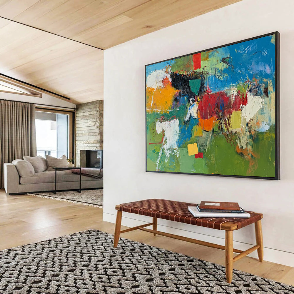 “Vibrant Color Block Chaos” - Green, Blue, Red, Yellow with Bold Blocks - Painting On Canvas HB1368