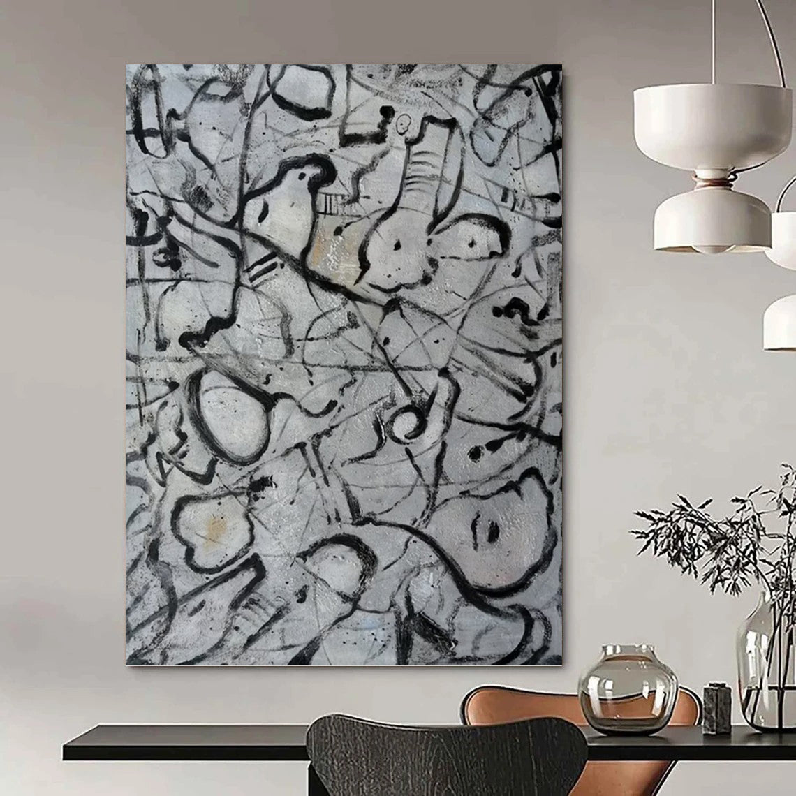 Imperial Vertical Hand - Painted Custom Abstract Narrative (with Silk Textures) for Bedroom and Living Room DKH1591