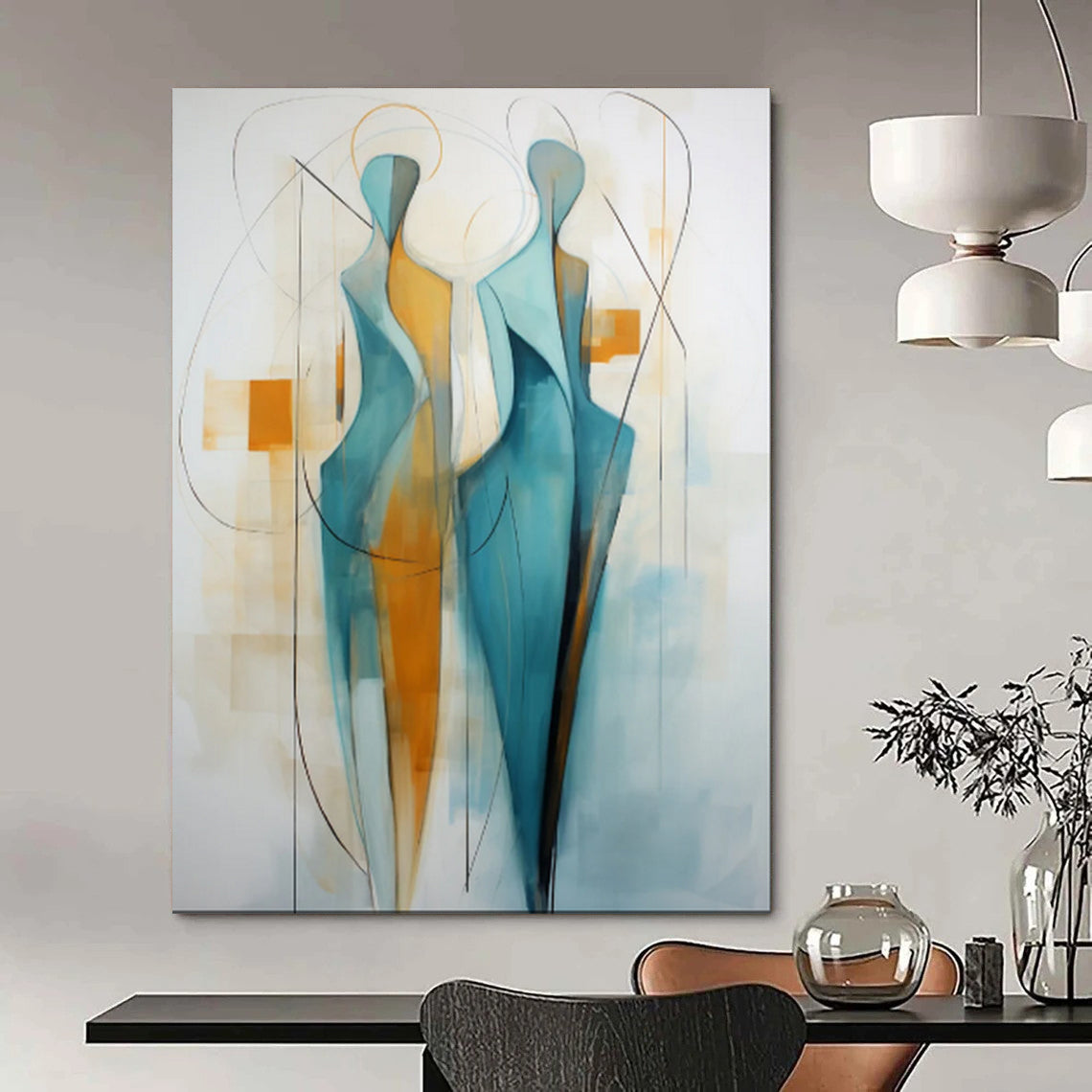 Custom Hand-Painted Abstract Mural for Dining Room & Living Room LargeART1888