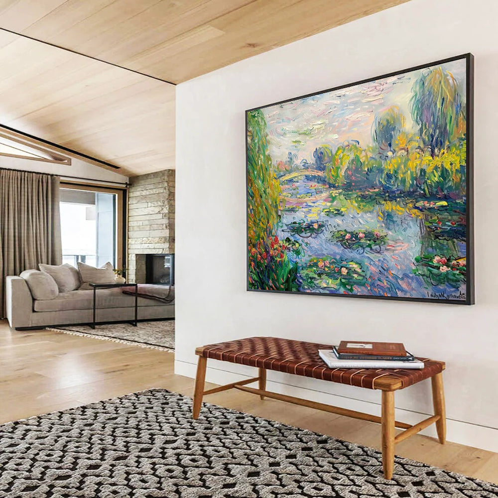 Monet - Style Water Lily Pond - Impressionist Living Room or Dining Room Art DLZ197