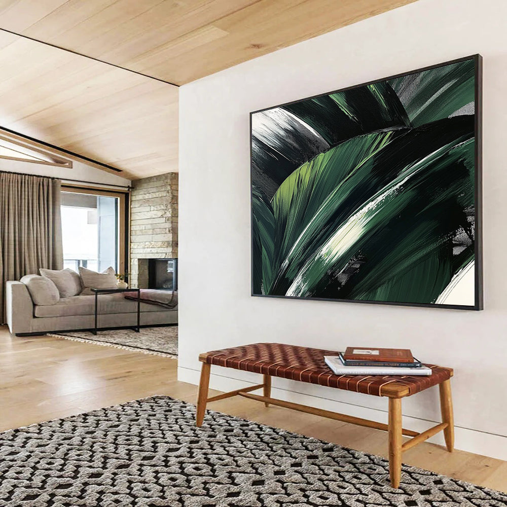 “Textured Green Leaf Layers” - Dark Green, Light Green, White, Abstract Leaf - like Textures - Acrylic Painting HB1632