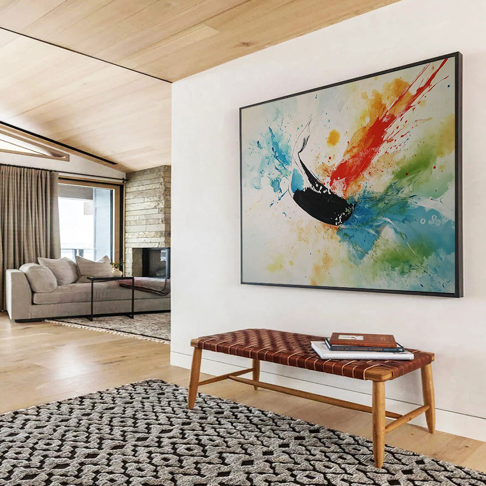 “Whale in Color Bursts” - Black Whale, Colorful Splashes, Abstract Marine Animal Painting On Canvas HB1099