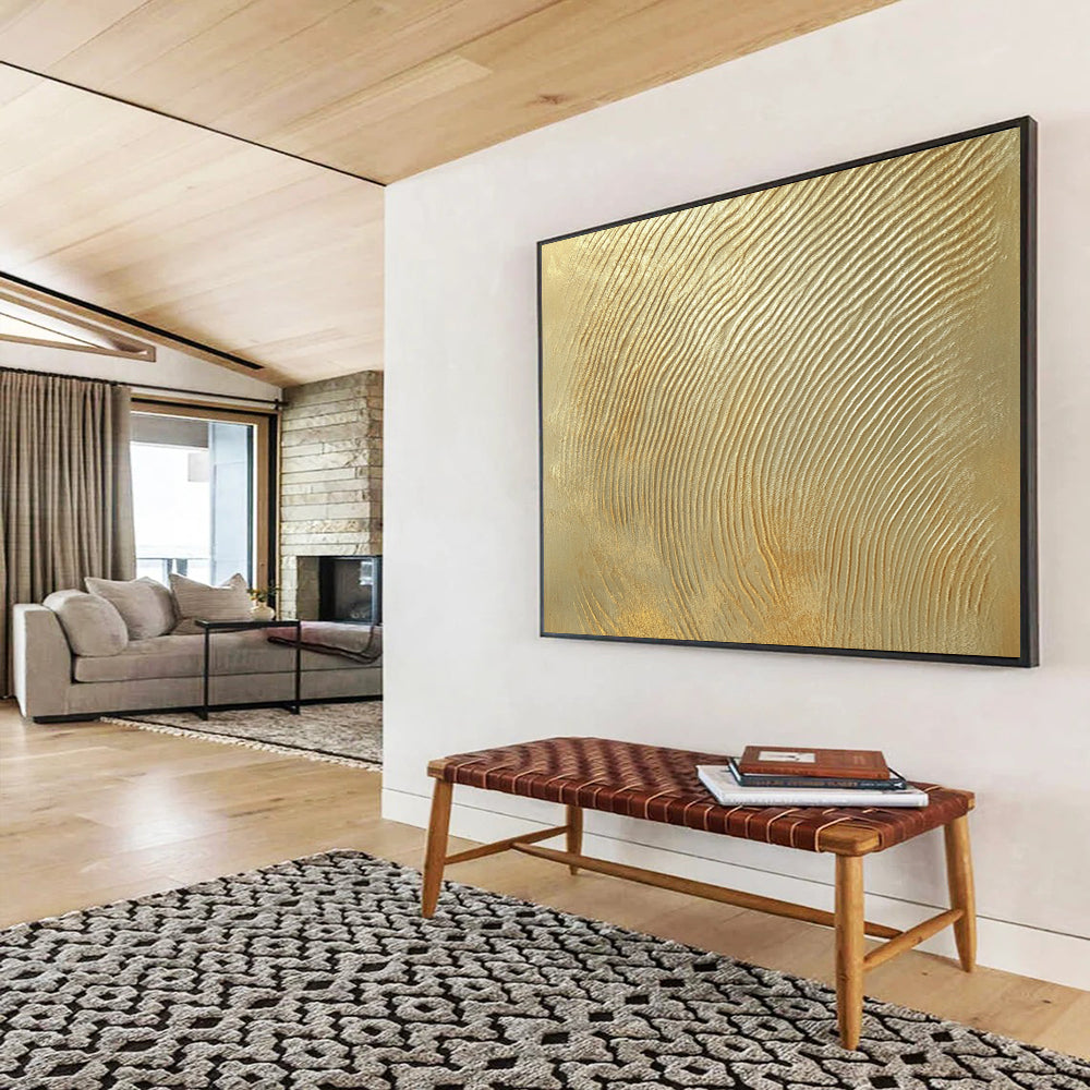 “Golden Ripple Texture” - Gold, Textured Abstract Painting On Canvas HB0725