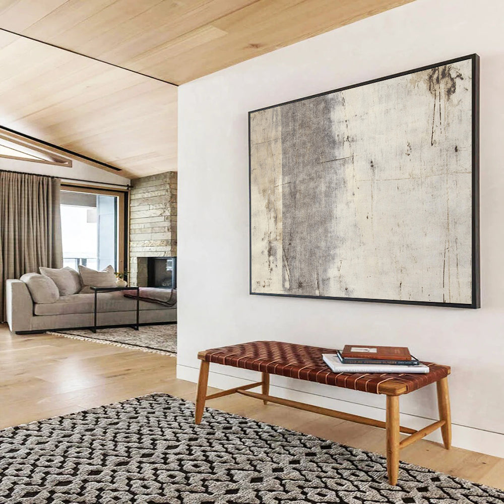“Textured Gray Abstract” - Gray, Beige, Textural Abstract Painting On Canvas HB0704