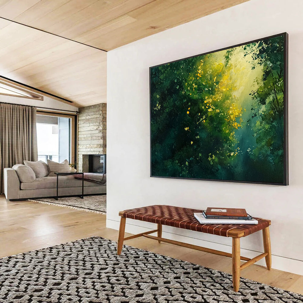 “Sunlight Through Forest” - Greens, Yellows, Golds, Forest Scene - Impressionist Oil Painting HB1575