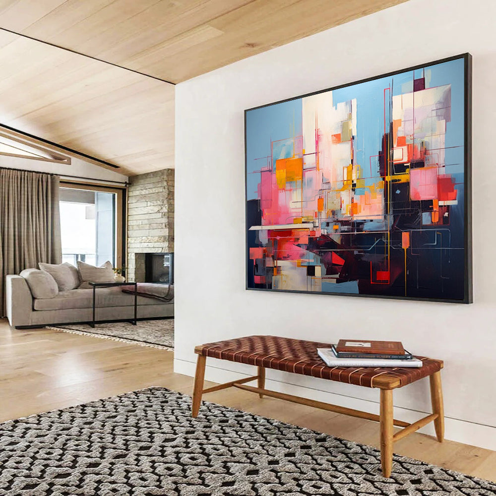 Vibrant Geometric Abstract - Bold Modern Living Room Art DLZ020
