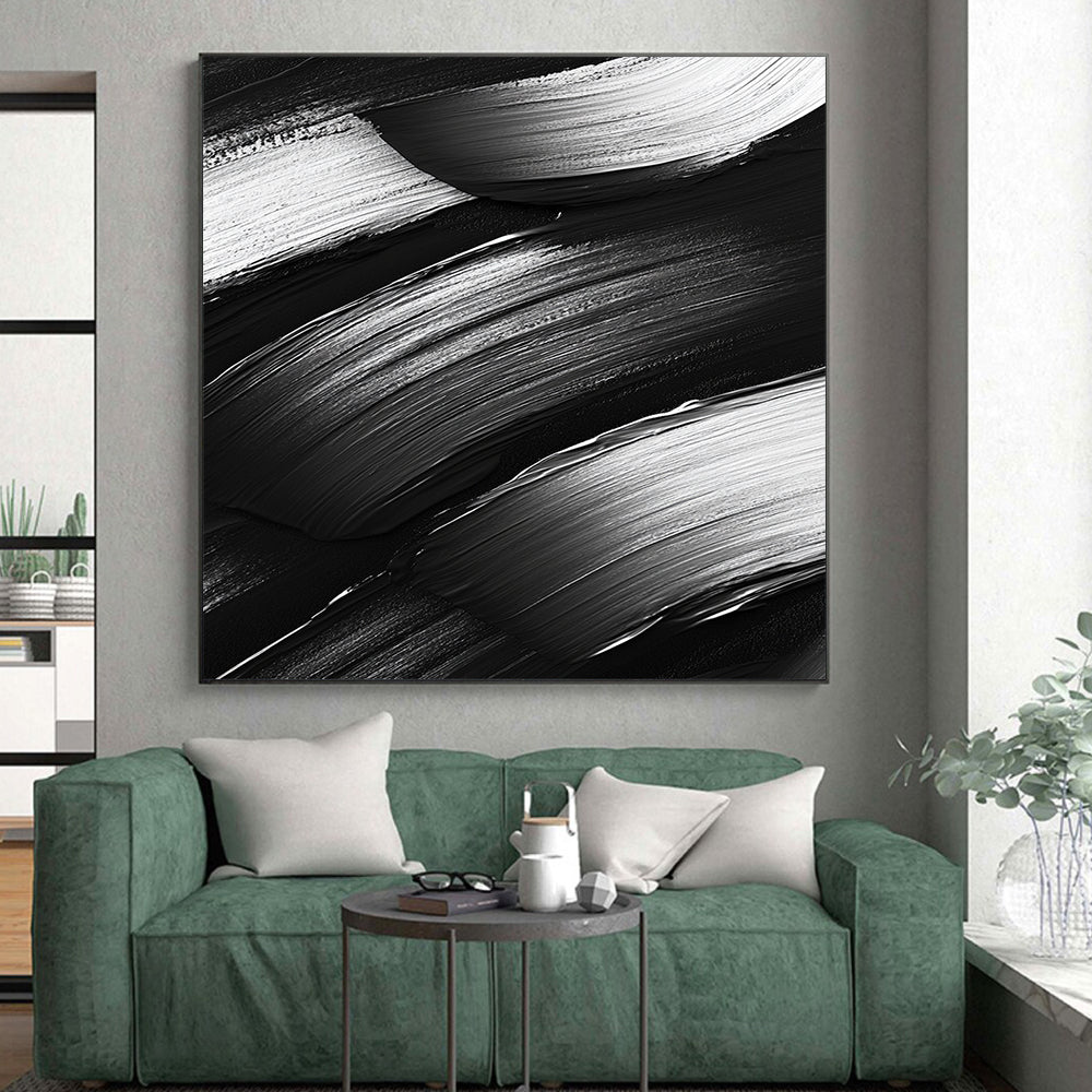 Black and White Textured Brushstrokes "Monochrome Rhythm" Painting On Canvas HB311