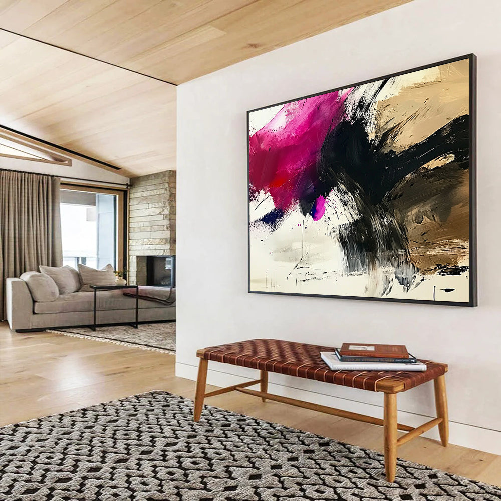 “Vibrant Abstract Splashes” - Pink, Black, Purple, Dynamic Abstract Splashes Painting On Canvas HB0970