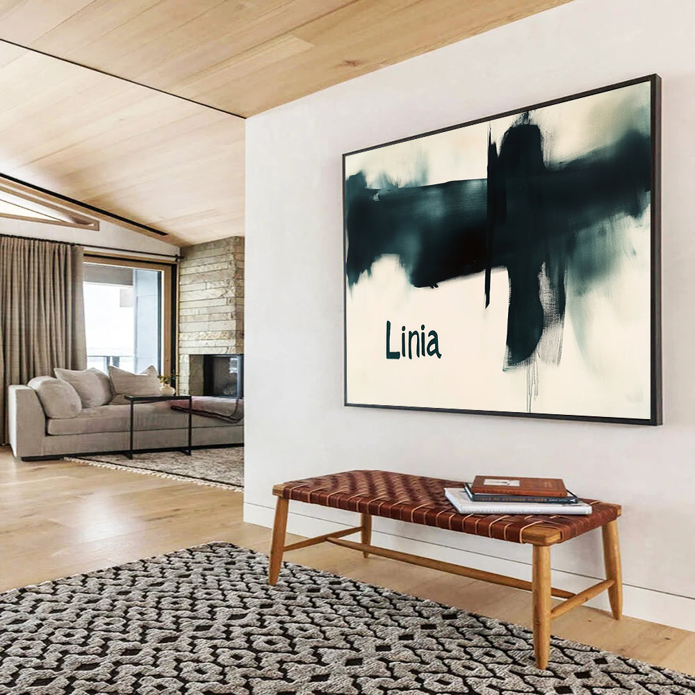 “Black Abstract ‘Linia’” - Black, white, Minimalist Abstract Painting HB0632