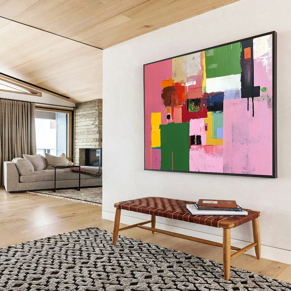 “Colorful Geometric Blocks” - Pink, Green, Yellow, Abstract Shapes - Acrylic Painting HB1487