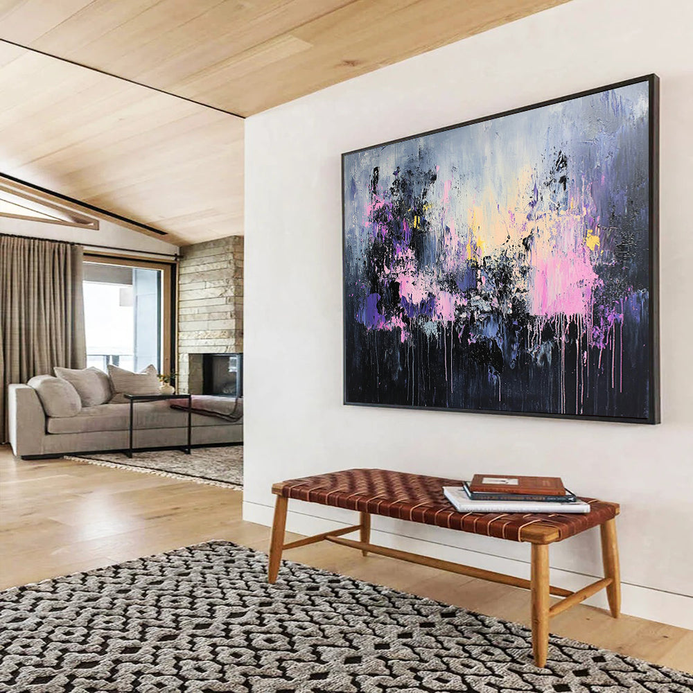 “Mystic Purple Drips” - Purple, Pink, Gray, Black, Dripping Abstract Painting On Canvas HB1051