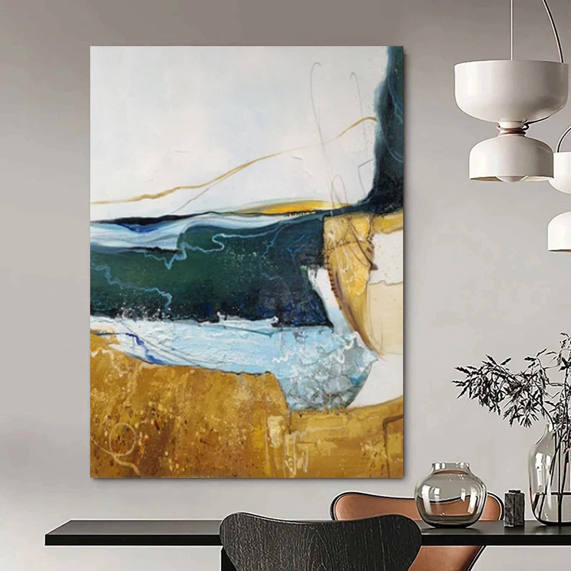 Large-Sized Hand-Painted Abstract Masterpiece for Bar & Hotel Lobby LargeART2337