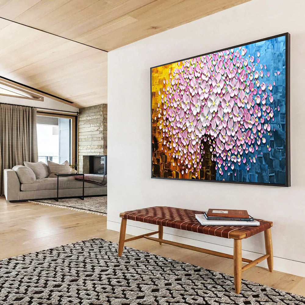 Textured Pink Flower Tree - Romantic Living Room or Bedroom Art DLZ231