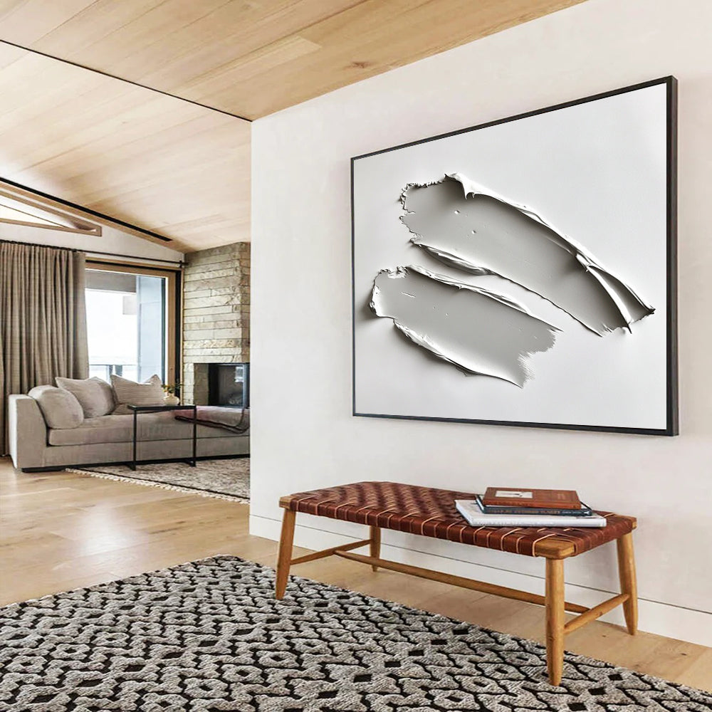“Minimalist Gray Strokes” - Gray, White, Textural Abstract Painting On Canvas HB0690