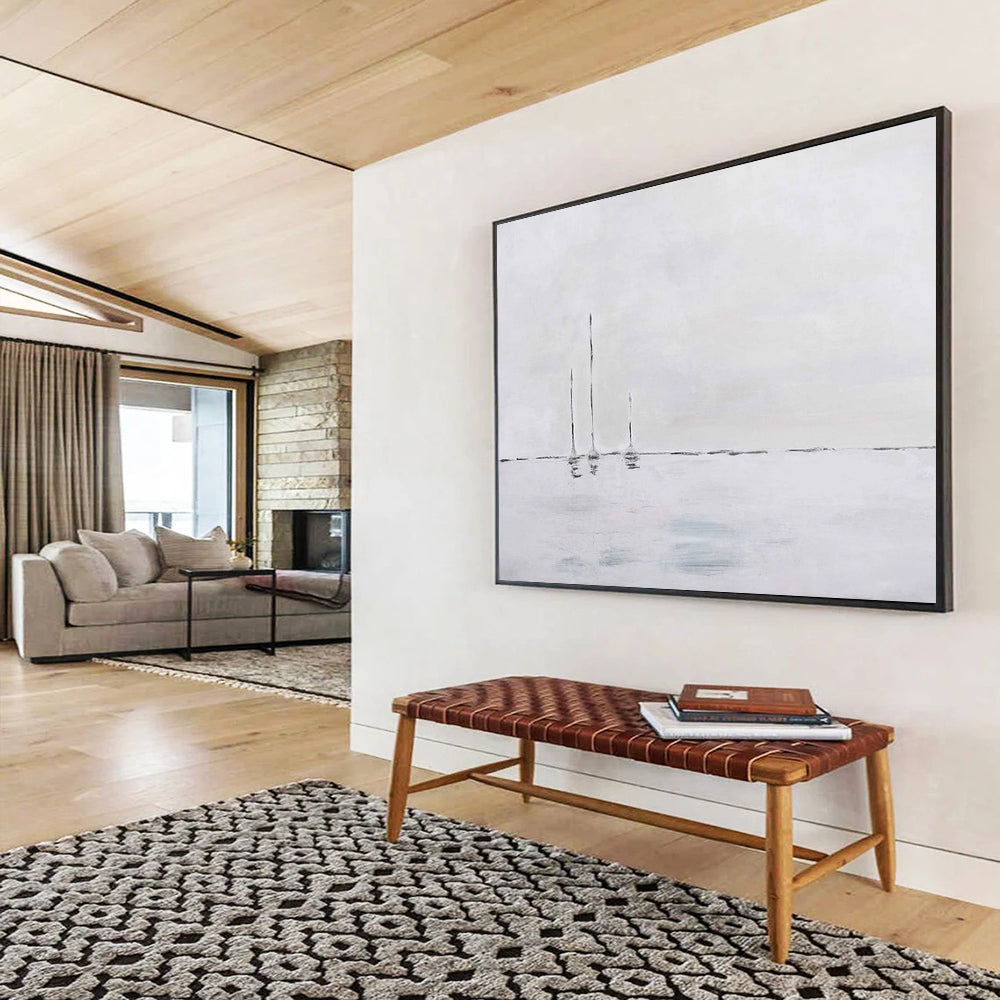 Minimalist Sailboats on Calm Sea - Serene Living Room Art DLZ261