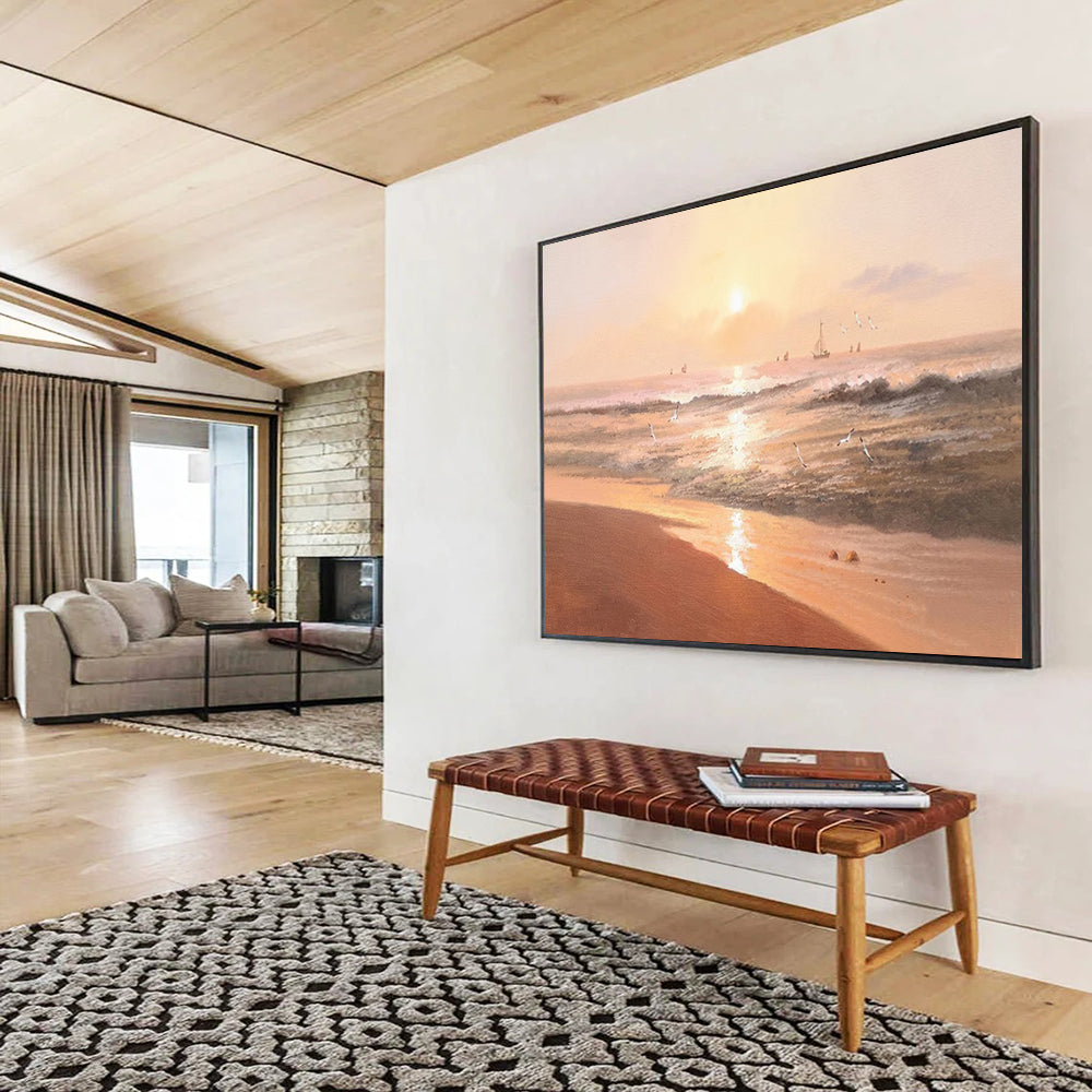 Sunset Beach with Sailboats - Romantic Living Room or Bedroom Art DLZ264