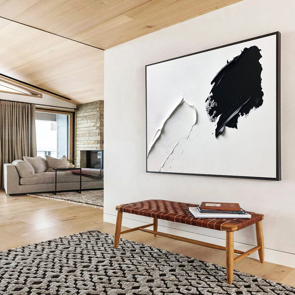 “Textured Black and White” - Black, White, Thick Textured Brushstrokes Painting On Canvas HB0960