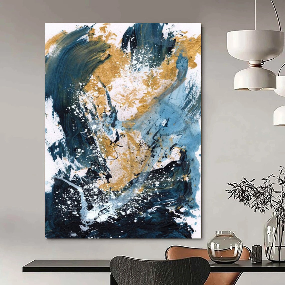Custom Hand-Painted Abstract Paintings: Big Sizes & Textured Details for Living Room & Hallway DTP234