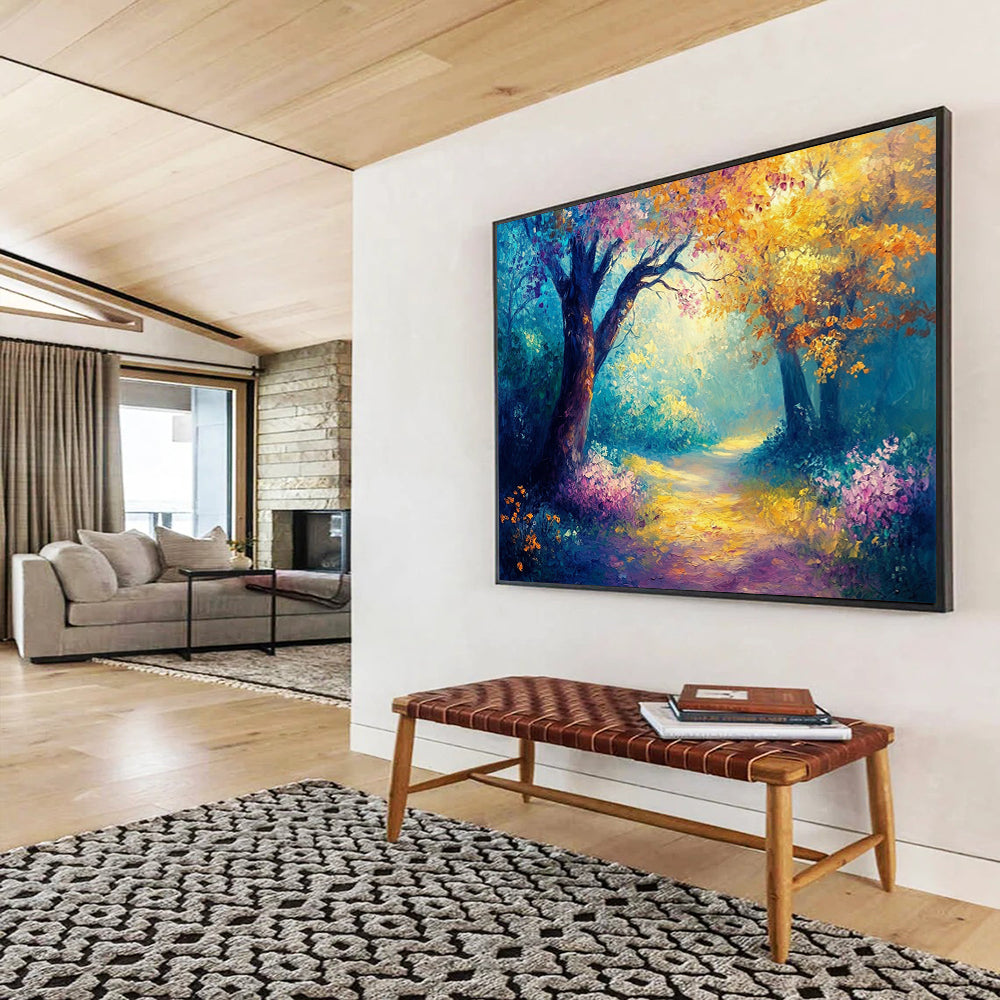 Enchanted Forest Path in Vibrant Hues - Fantasy Landscape Painting On Canvas HB0449