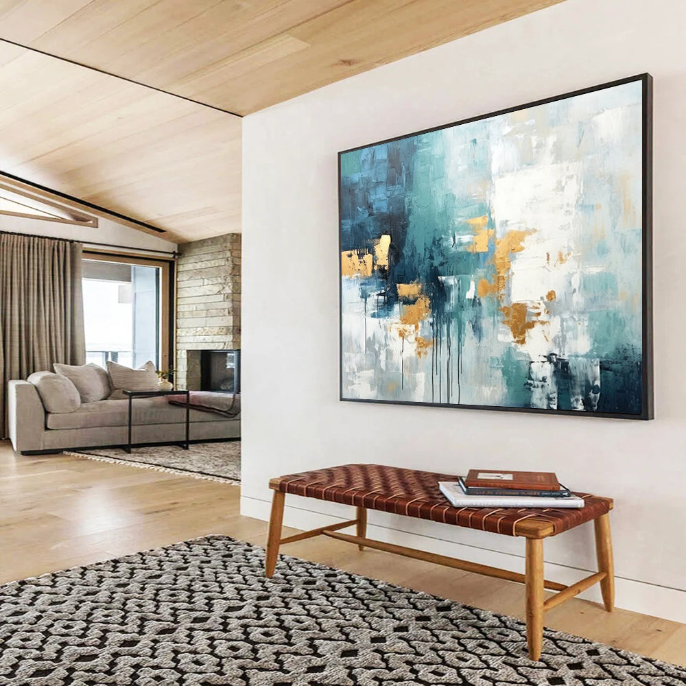Teal & Gold Abstract Flow - Modern Bedroom Serenity DLZ073