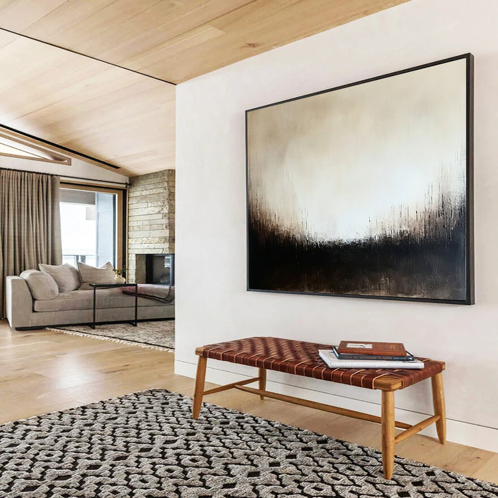 “Monochrome Textured Abstract” - Beige, Black, Subtle Textures, Minimalist Painting On Canvas HB0902