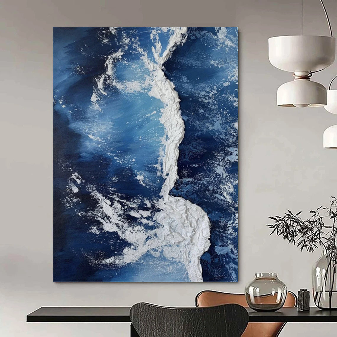Designer - Curated Hand - Painted Textured Canvas Mural for Hotel Suite & Entryway DKH1126