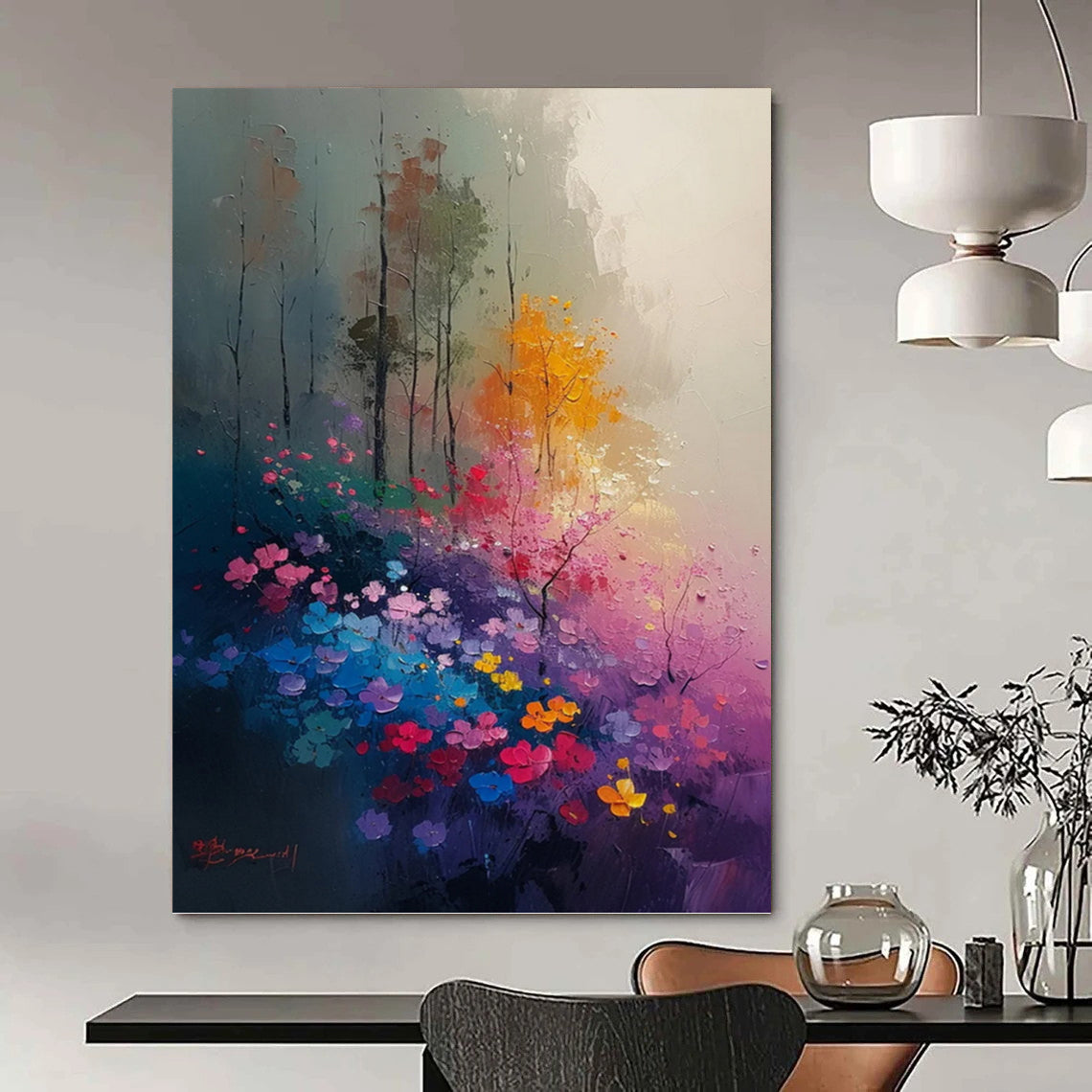 Titanic - Sized Vertical Hand - Painted Custom Abstract Enigma (with Diverse Textures), for Living Room and Hotel DKH1533