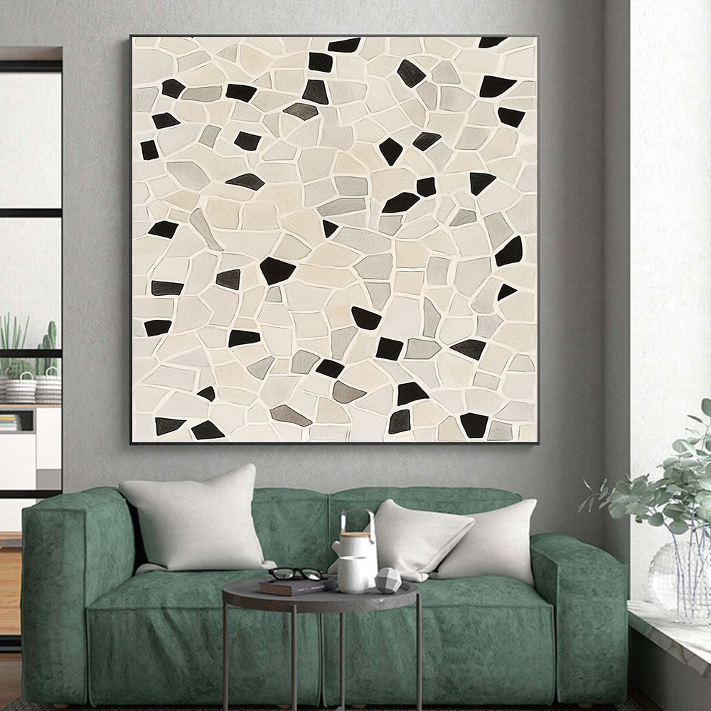 Beige, Gray & Black Mosaic - “Neutral Patchwork Harmony” Painting On Canvas HB203