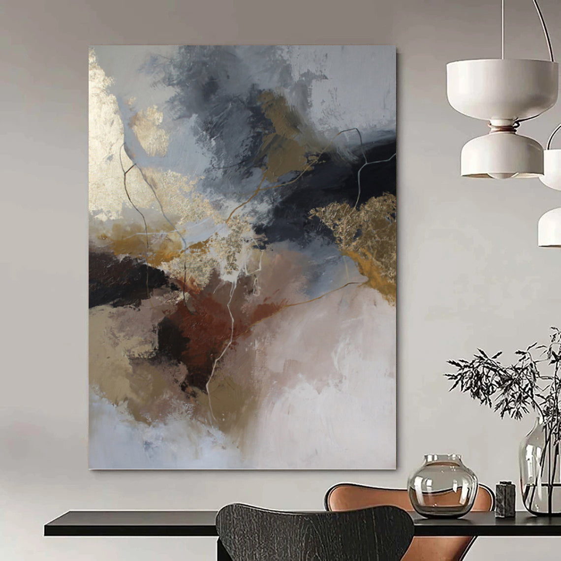 Large - Format Hand - Painted Custom Textured Abstract Mural for Office & Bedroom DKH1017