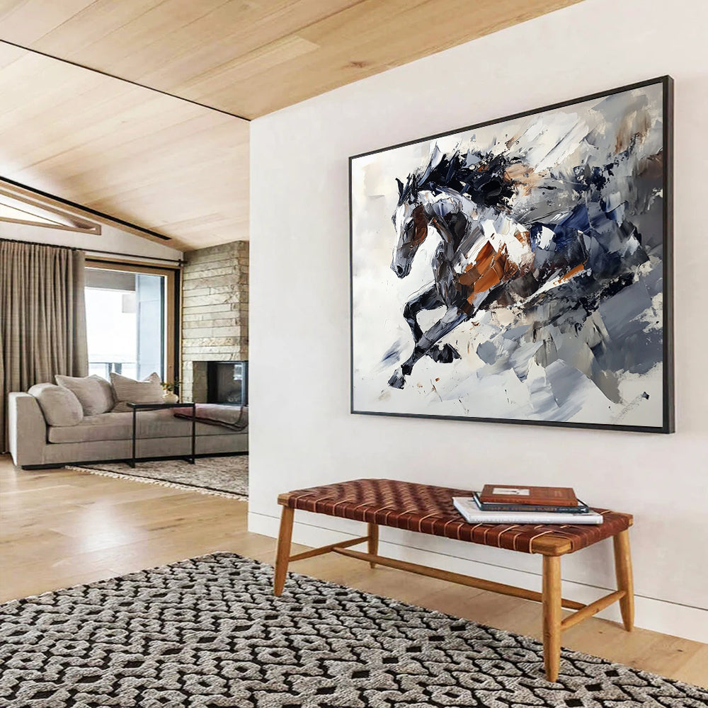 “Dynamic Horse Abstract” - Gray, Brown, Abstract Horse Oil Painting On Canvas HB0720