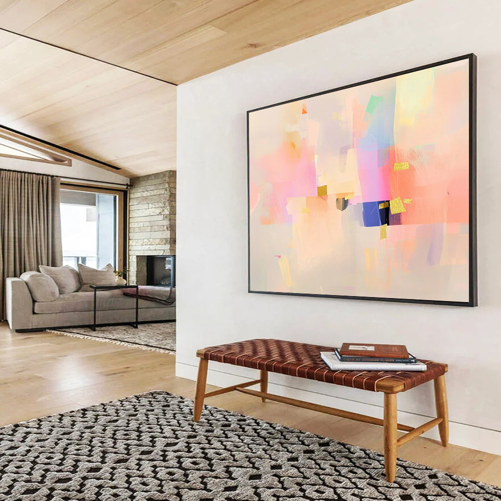 “Pastel Abstract with Gold Accents” - Pastel Palette, Gold Details, Abstract Forms Painting On Canvas HB0867