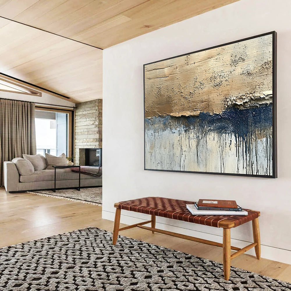“Textured Earth Tones” - Beige, Blue, White, Raw Textured Painting On Canvas HB1014