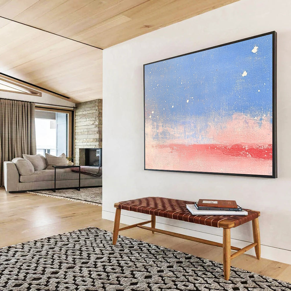 “Starry Sky Gradient” - Blue, Pink, White, Starry Sky and Gradient Landscape Painting On Canvas HB0951