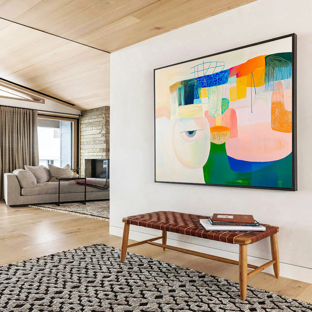 “Surreal Abstract with Eye” - Pastel colors, eye motif, Surrealist Abstract Painting HB0628
