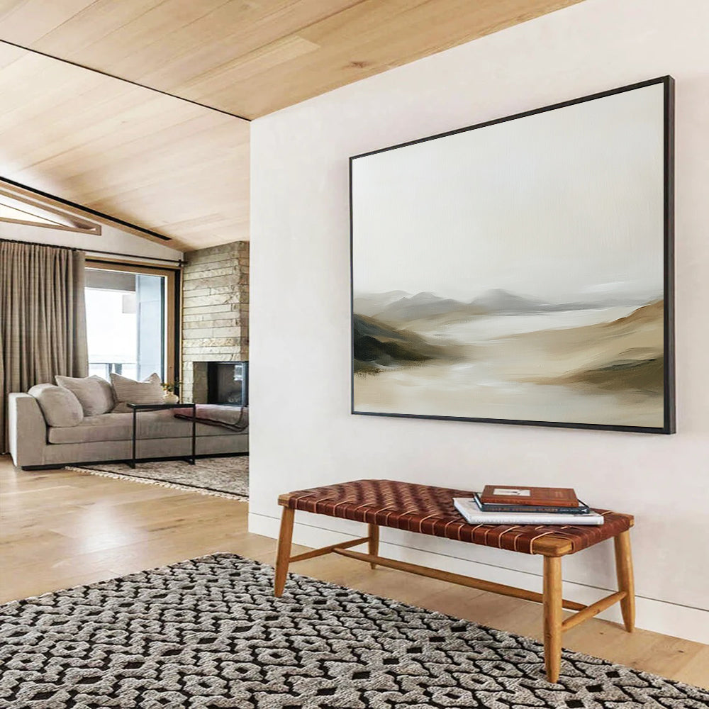 “Muted Tonal Landscape” - Beige, Gray, Brown, Softly Blended Natural Scene - Acrylic Painting HB1656