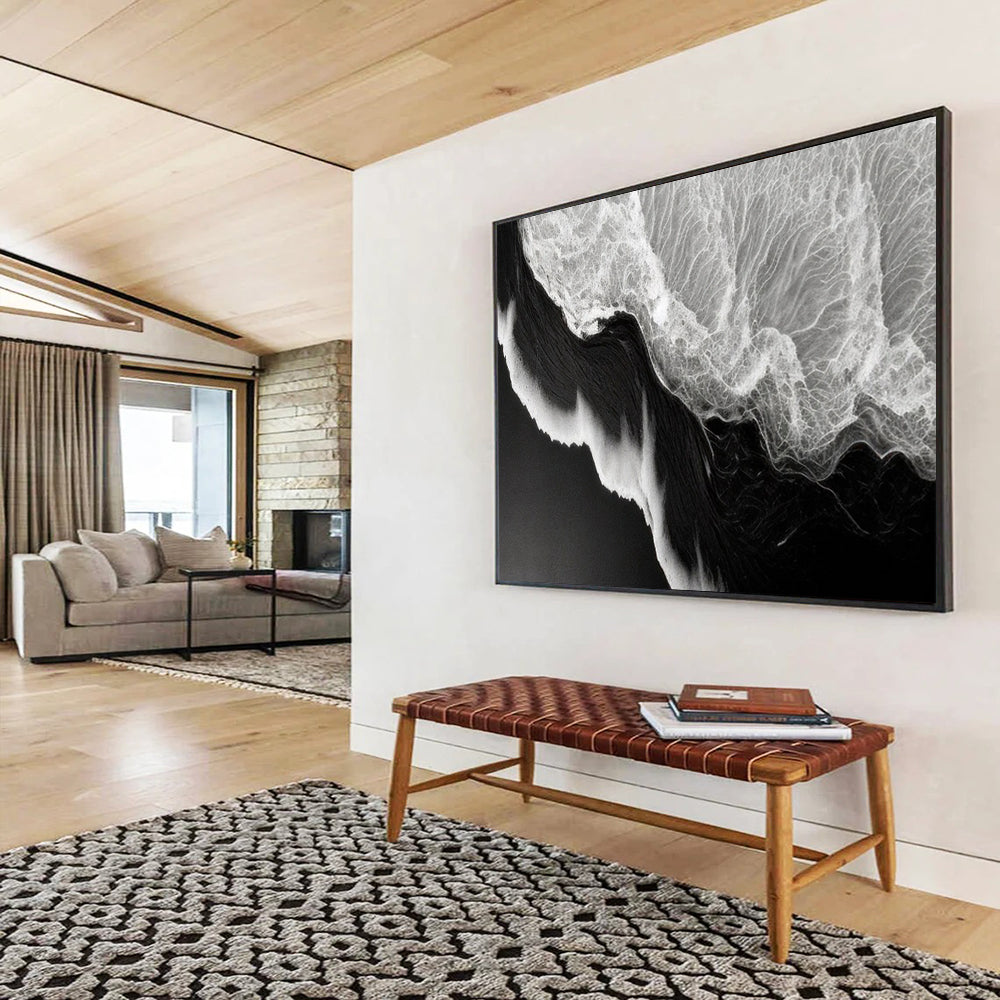 Black & White Wave Textures - Dramatic Bathroom Art DLZ075