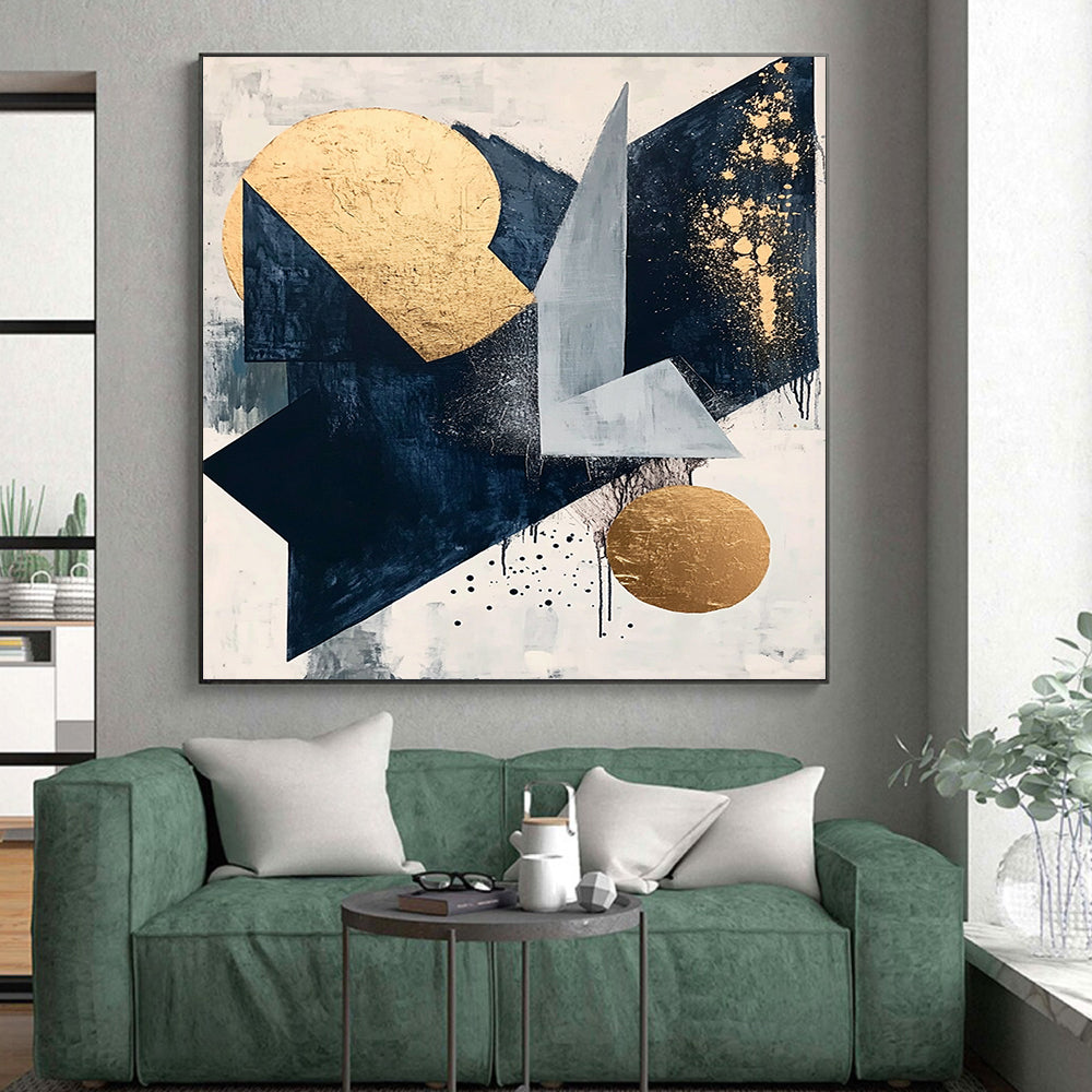 Geometric Shapes with Gold Accents "Elegant Geometry" Painting On Canvas HB292