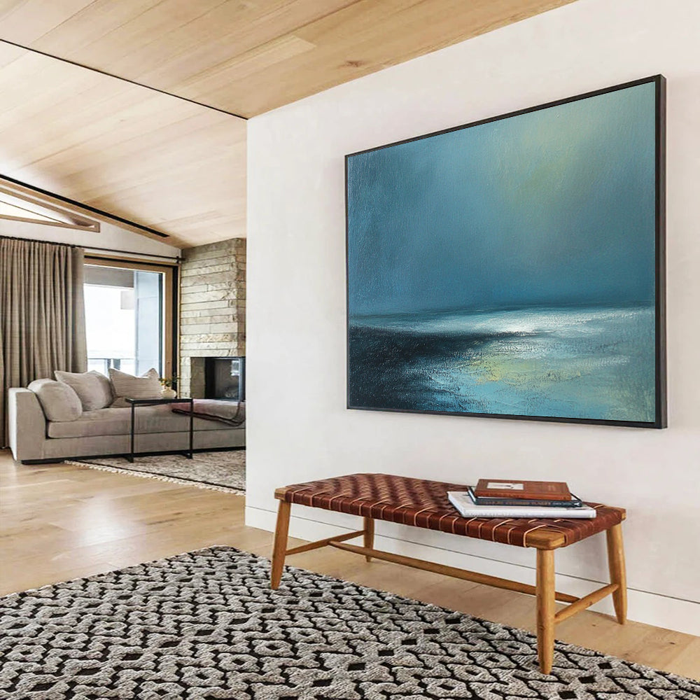 “Deep Blue Sea” - Dark Blue, Light Blue, Hints of Green, Calm Ocean and Sky Painting On Canvas HB0922