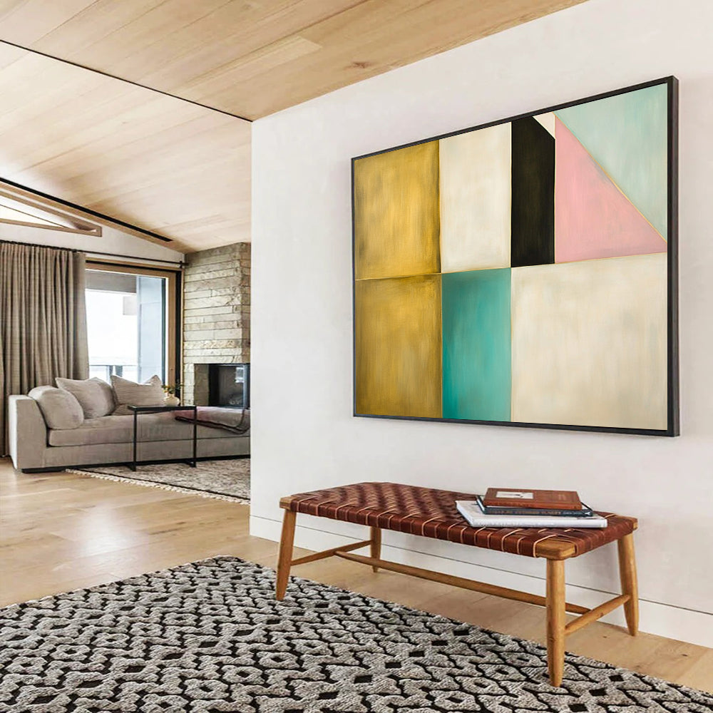 “Color - Blocked Harmony” - Gold, Teal, Pink, Geometric Blocks - Minimalist Acrylic Painting HB1528