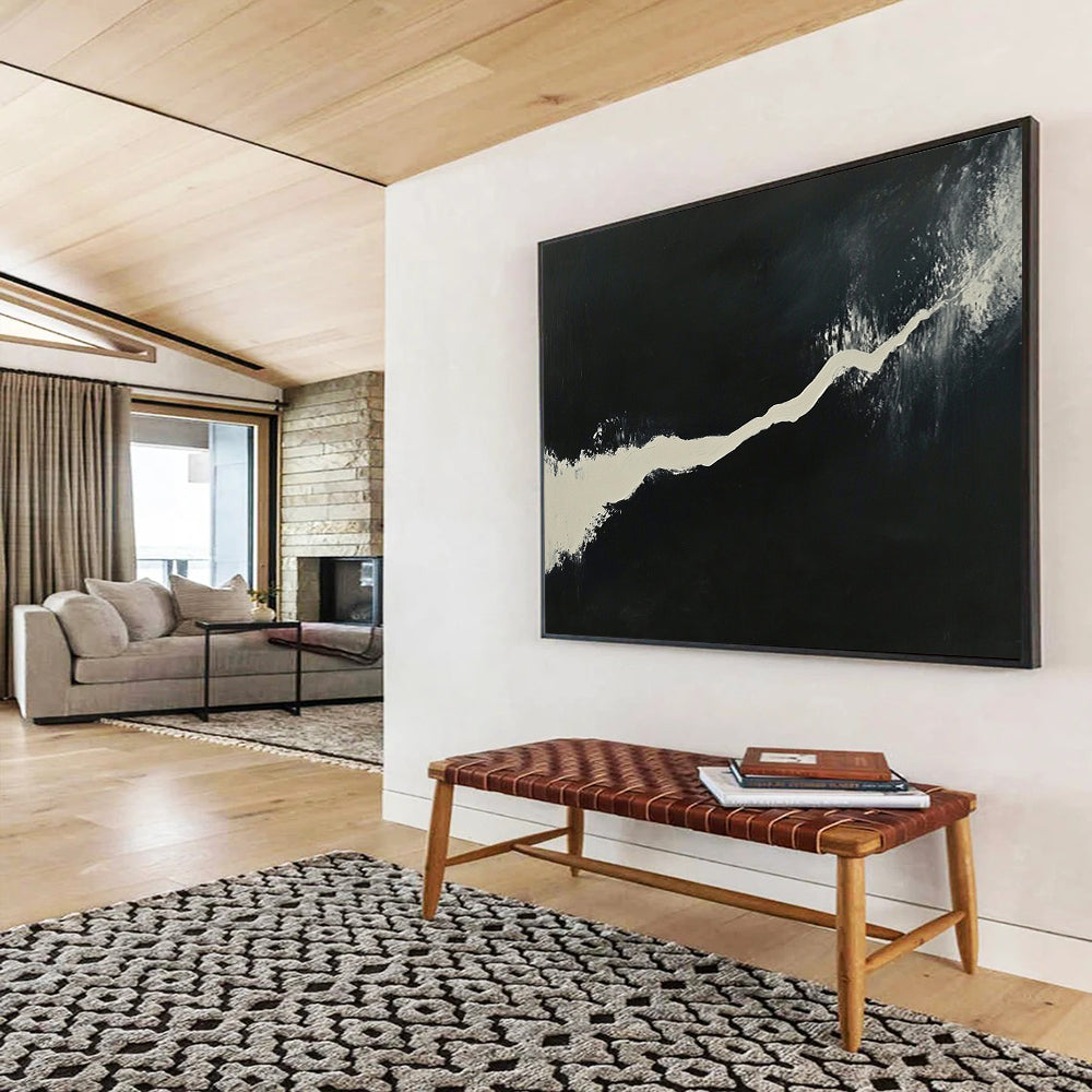 “Winding White Path” - Stark white, rich black, Abstract Minimalist Painting On Canvas HB0609