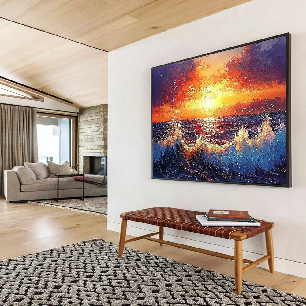 Fiery Sunset Ocean Art - Large Dramatic Living Room Focal Point DLZ165