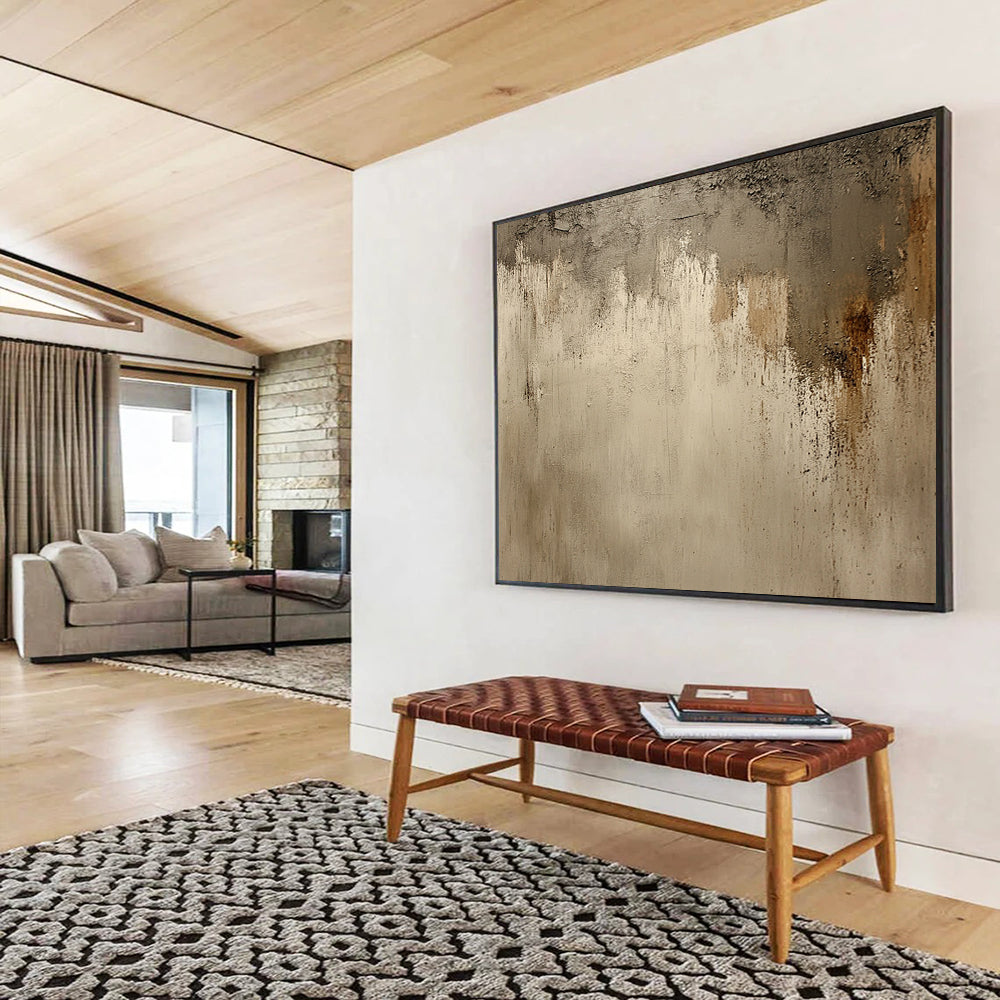 “Textured Beige - Gray Wall” - Rough, textured beige and gray, Textural Abstract Painting On Canvas HB0549