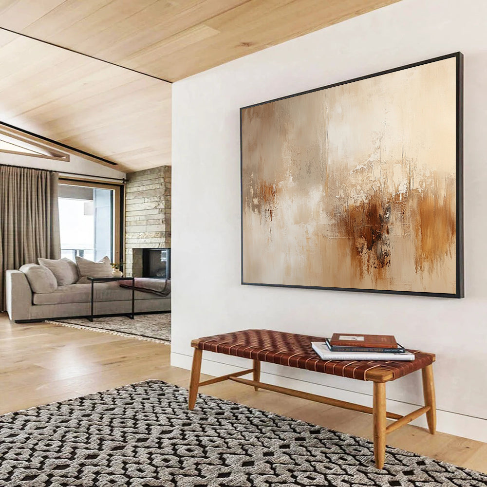 “Beige Brown Abstract Textures” - Beige, Brown, Gray, Textured Forms - Painting On Canvas HB1426