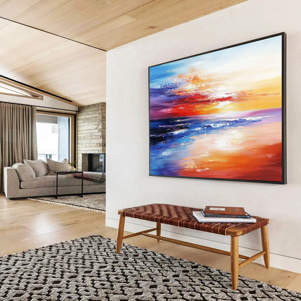 “Vibrant Coastal Sunset” - Purple, Red, Orange, Blue, Colorful Seaside Dusk Painting On Canvas HB1030