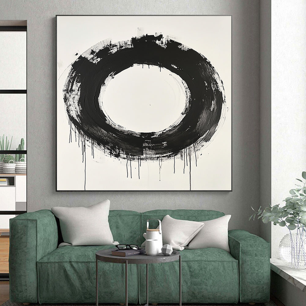 Black Circular Brushstroke with Varied Texture - “Enso of Layers” Painting On Canvas HB249
