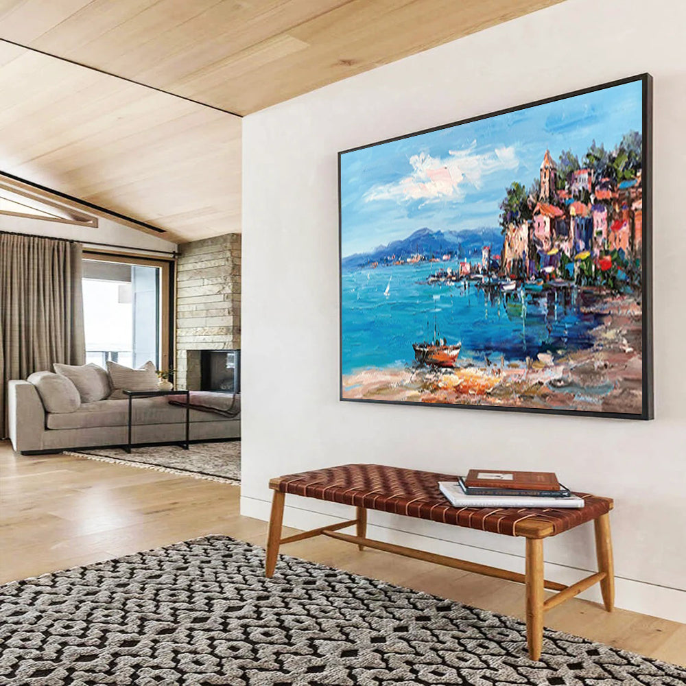 Coastal Village & Sea - Vibrant Living Room or Office Art DLZ230