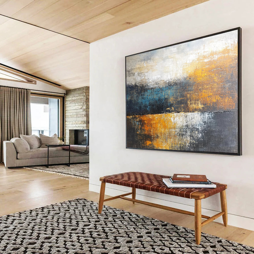 “Warm Toned Abstract Landscape” - Orange, Blue, Gray, Abstract Landscape Painting On Canvas HB0991